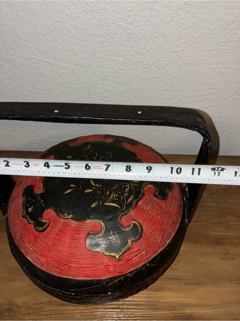 Vintage Chinese Peranakan Wedding Basket Hand Painted Black Red Bamboo rare - Picture 3 of 16